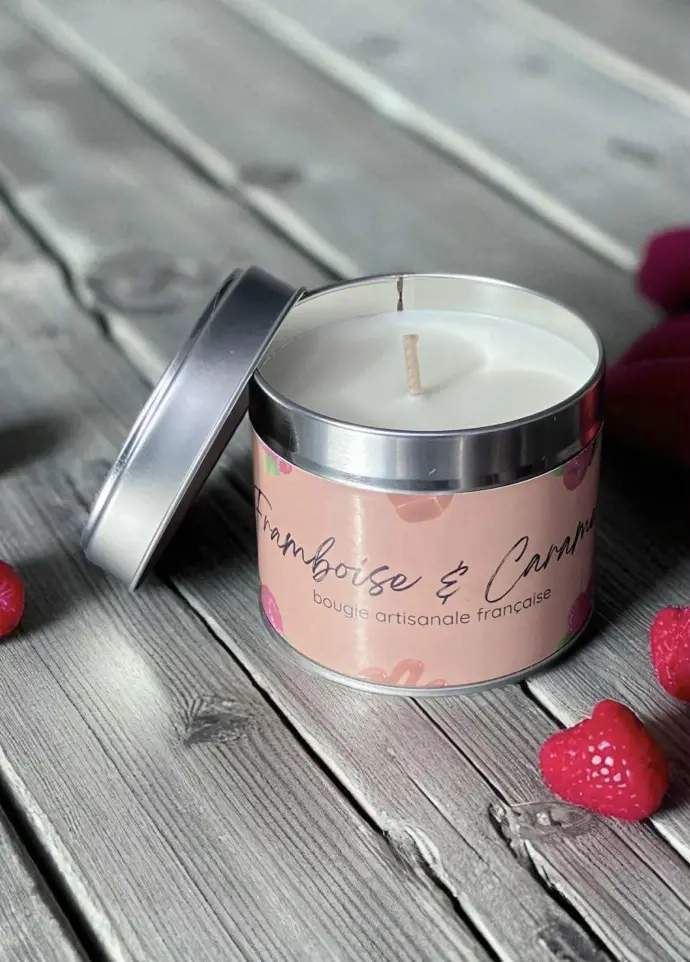 Framboise & Caramel l Bougie végétale 200g