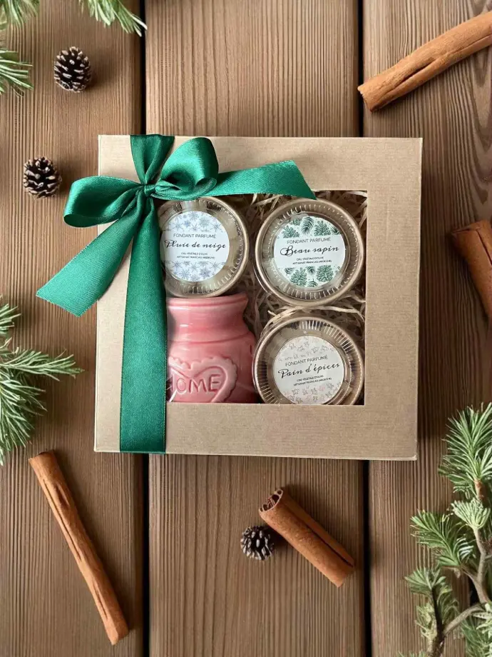 Coffret de noël - Fondants parfumés + brûle parfum (Vert sapin)